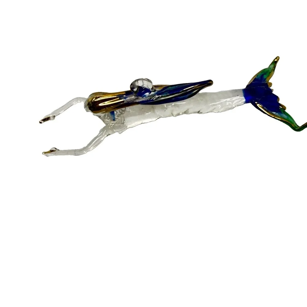 Hand Blown Glass Mermaid Ornament Blue Green Gold Coastal Fantasy Decor 5